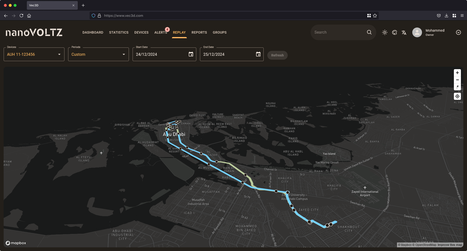 Vec3D movement replay and history module allows for easy review of vehicle driving history